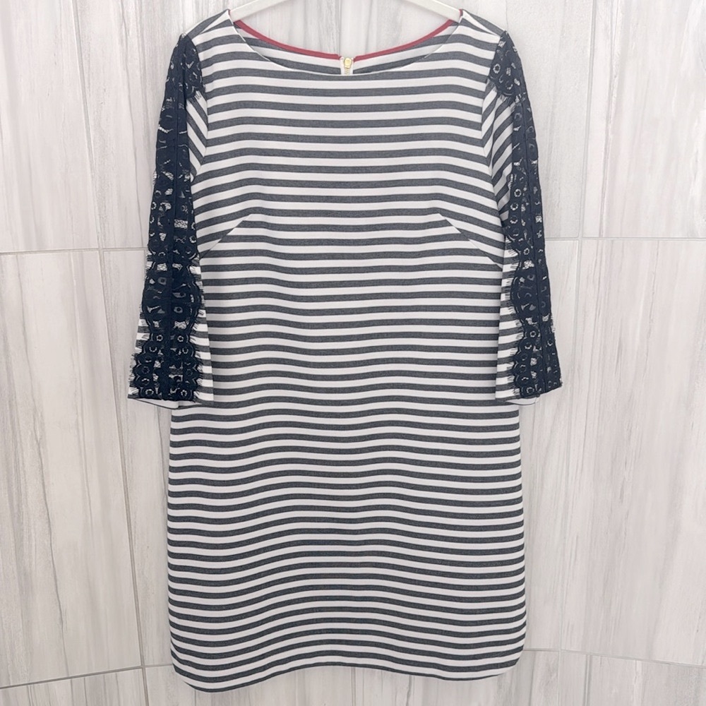 Eliza J Navy and White Striped A-Line Dress